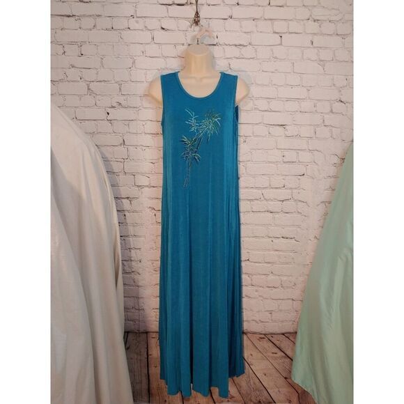 Draper's & Damon's VINTAGE Women's PETITE Size S Teal Slinky Bodycon Maxi Dress - Picture 6 of 8